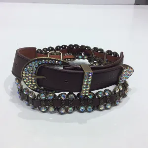 Belts-Wide Brown Leather with Crystal and Bronze Embellishments