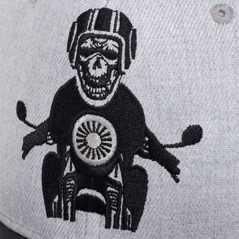 Biker Skull Gray Snapback Cap