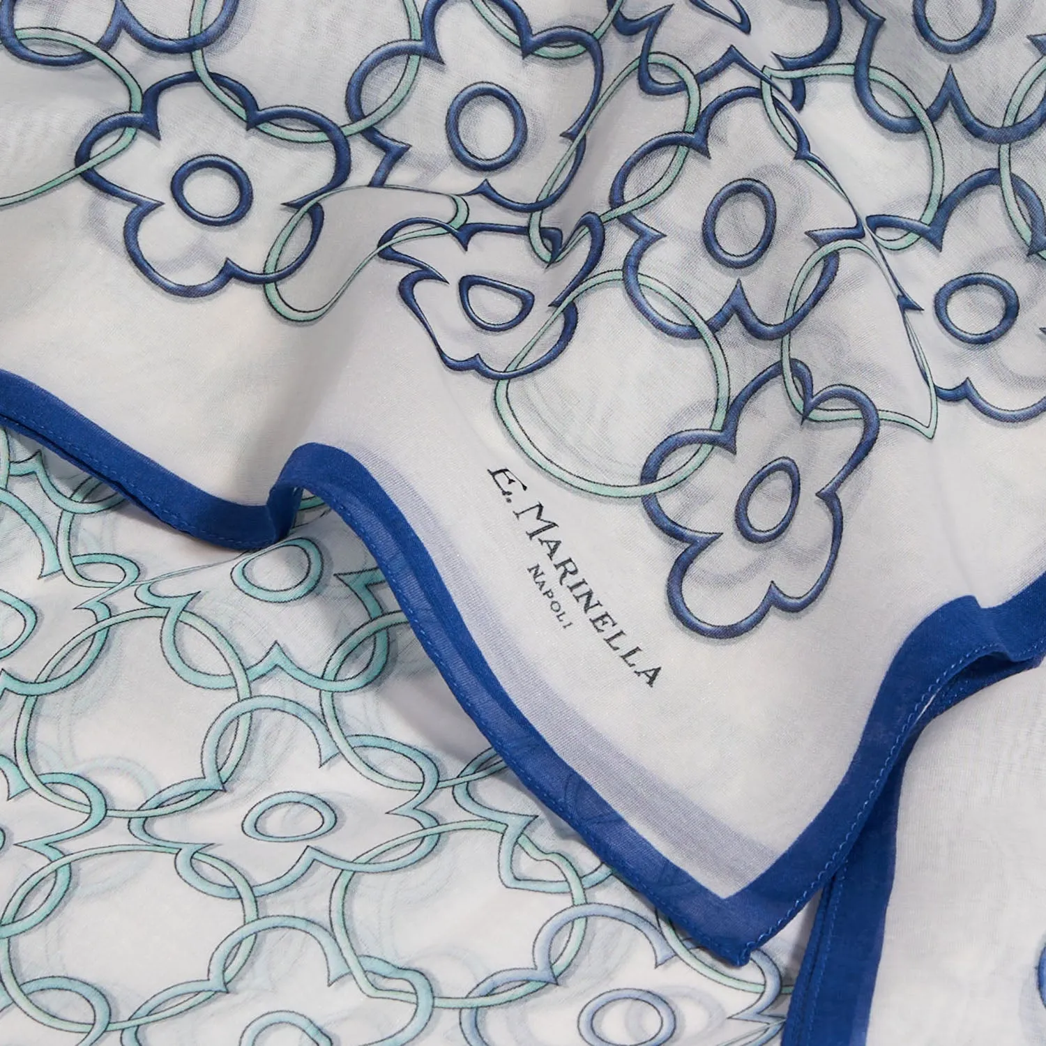 BLUE TUBULAR SCARF IN COTTON VOILE AND SILK