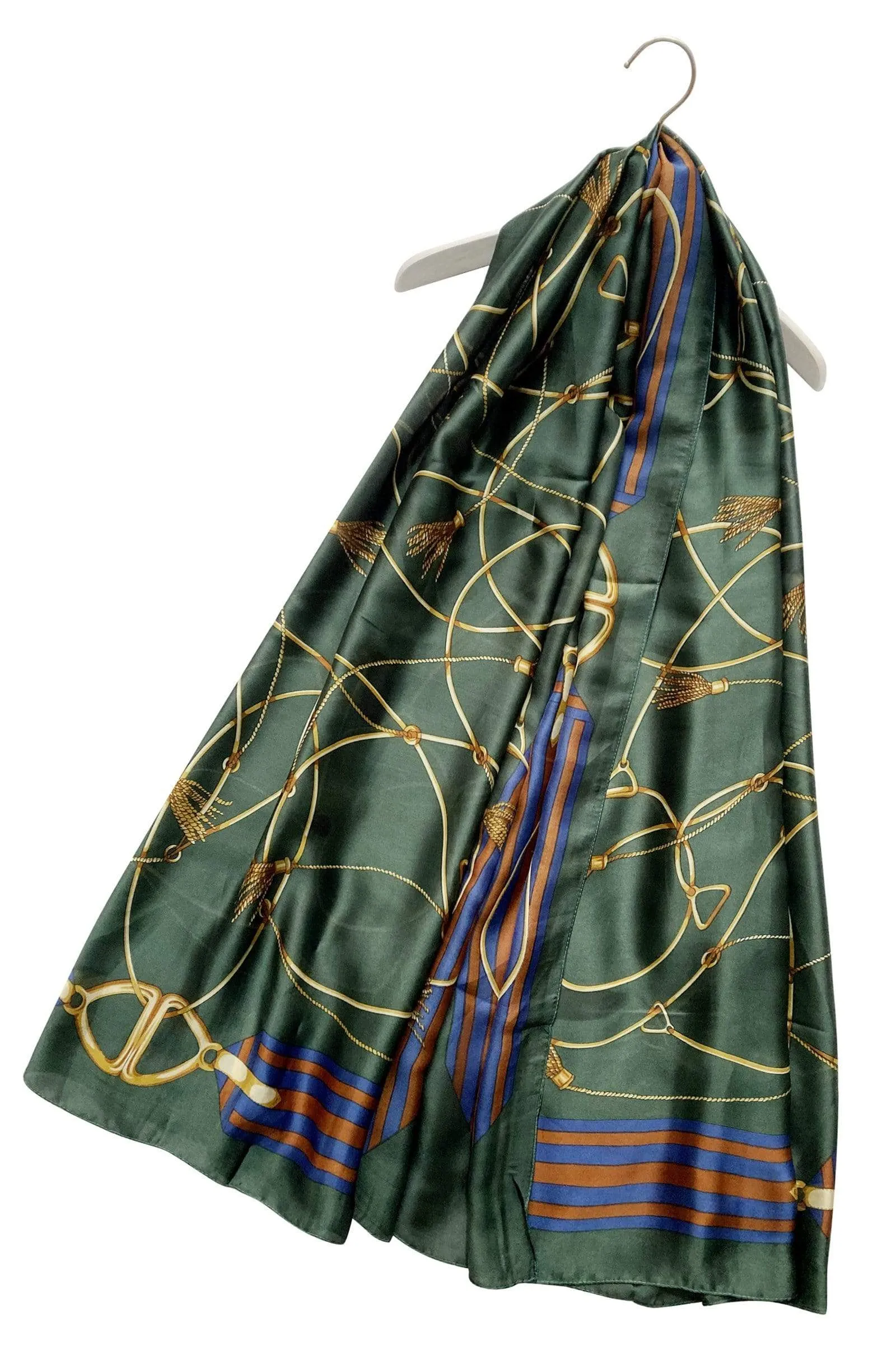 Elegant Tassel & Buckle Print Silk Scarf in various colours
