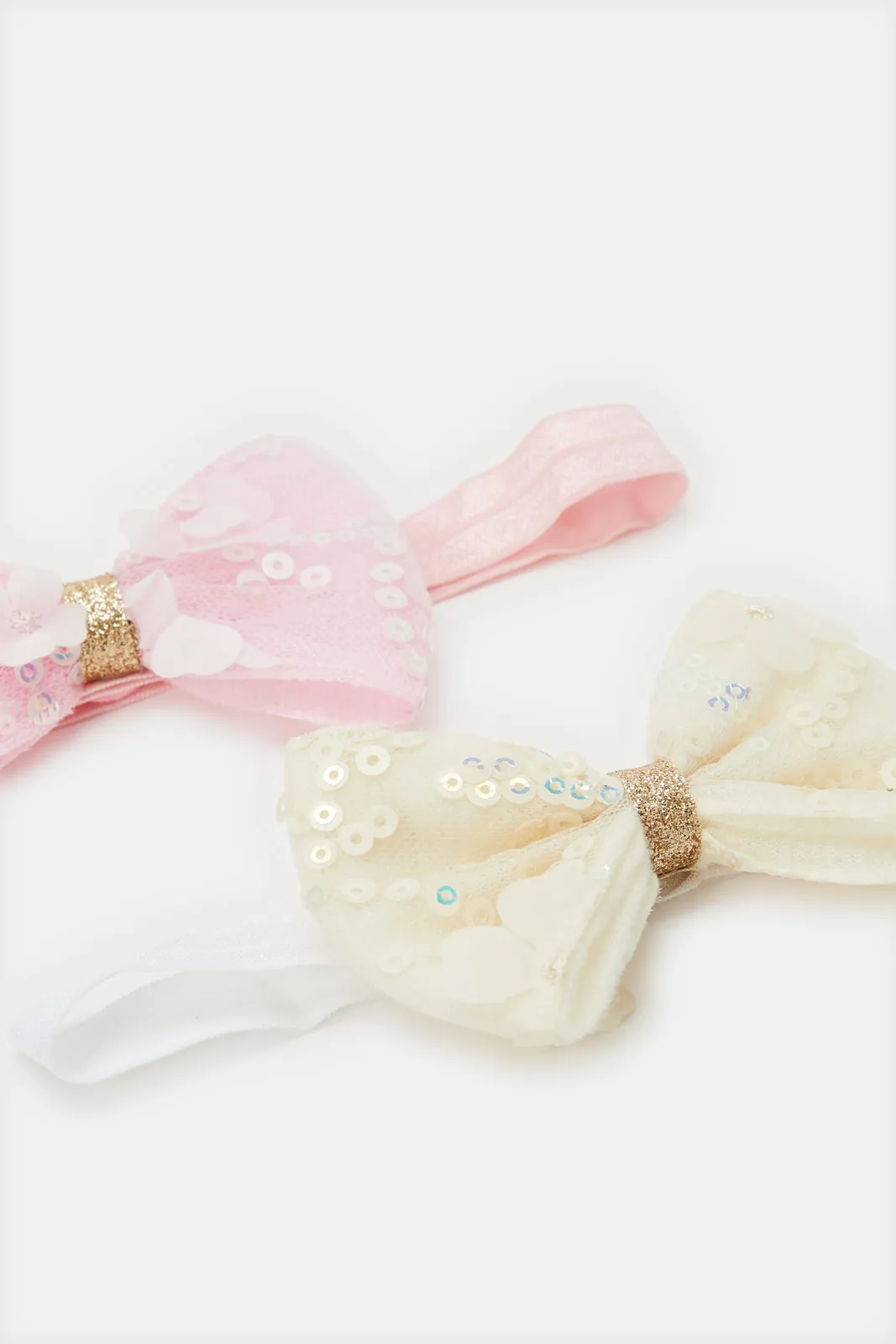 Girls Pink And White Embellished Headband Set Of (2 Piece)