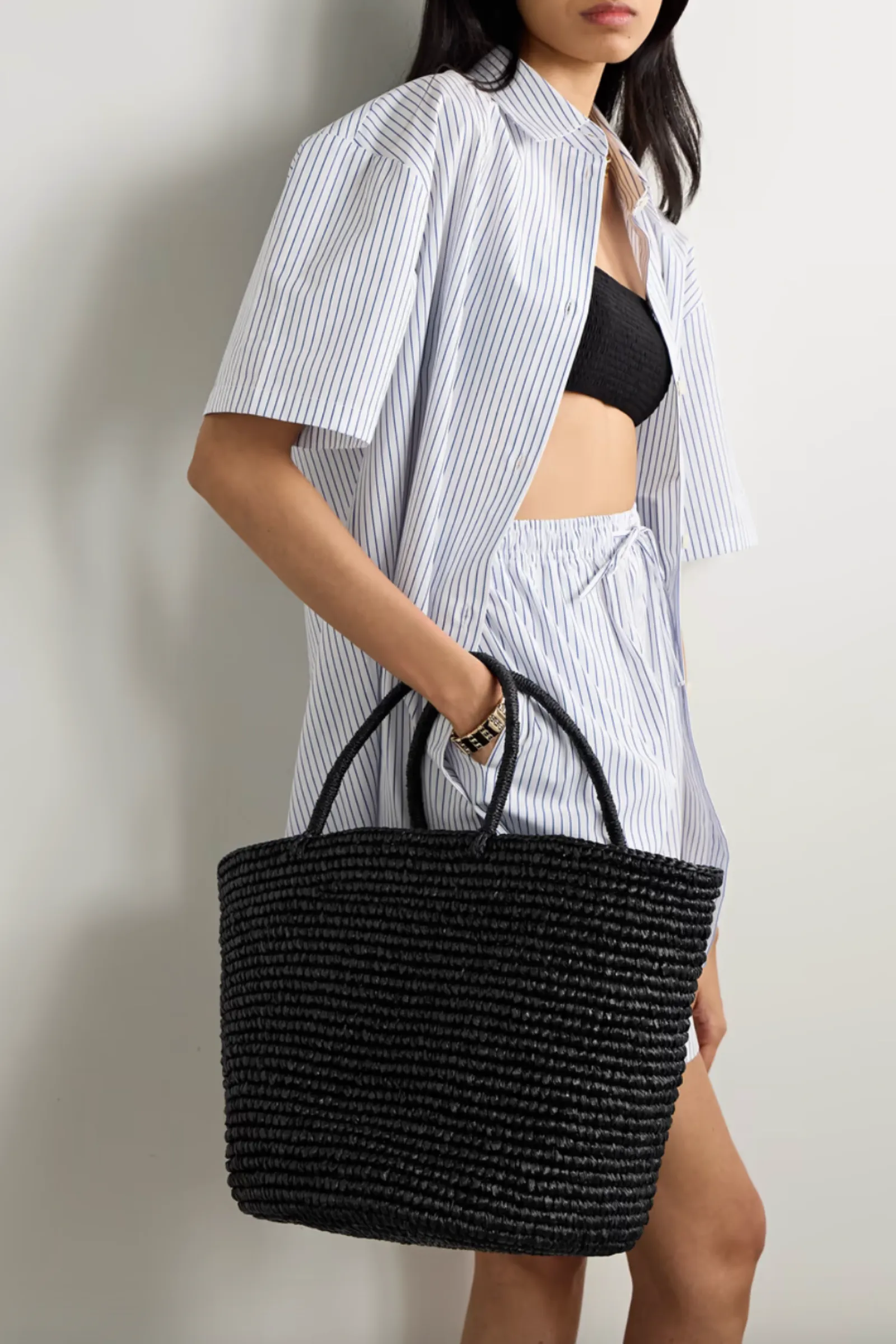 Large Black Straw Tote