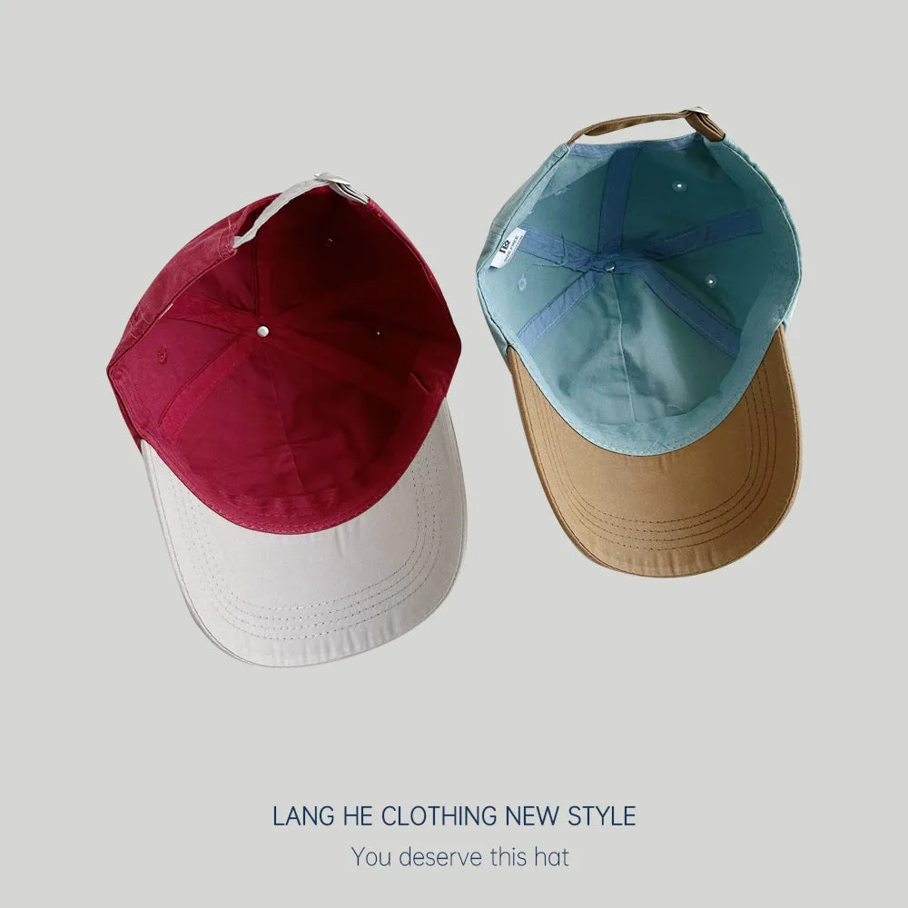 Letter embroidery color block children's baseball cap for women casual all-match face-showing small and big children summer sun protection duck tongue hat
