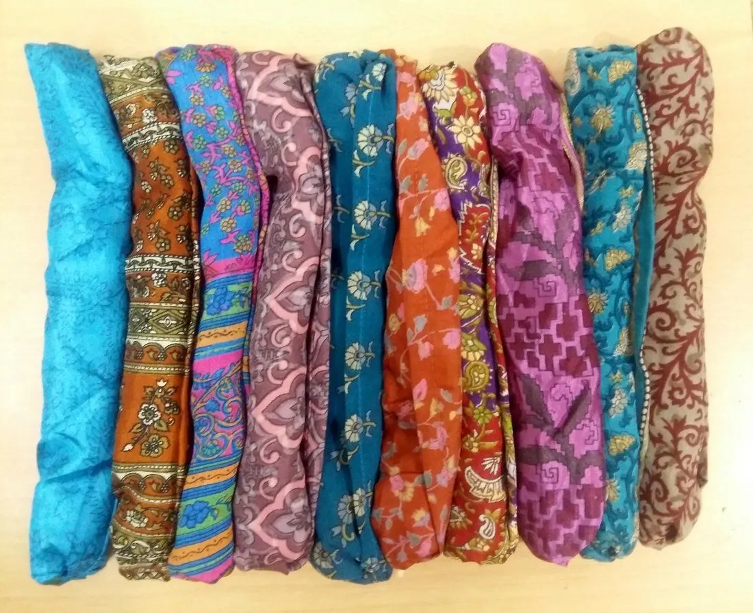 SARJANA Lot 10 Pieces Women Printed Silk Headband Wide Hairband Men Wrap Yoga Bandana