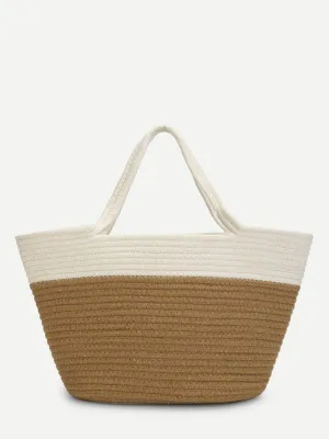 Two Tone Straw Tote Bag